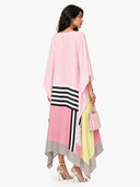 Unique Satin Striped Contrast Bat Sleeve Midi Dress