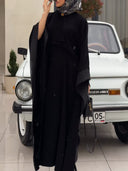 Elegant Shimmer Satin Batwing Sleeve Kaftan Maxi Dress