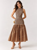 Geometric Print Drop Waist Midi Dress