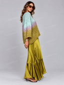Elegant Color-Block Knit Sweater & Lace Satin Maxi Dress Set