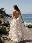 Layered ruffle bohemian beach maxi dress