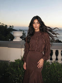 Elegant Ruffle Top & Ruched Mermaid Maxi Skirt Two-Piece Set