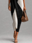 Casual Color-Block V-Neck Loose Knit Maxi Dress
