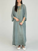 Elegant Satin Maxi Dress & Sheer Chiffon Cardigan Two-Piece Set