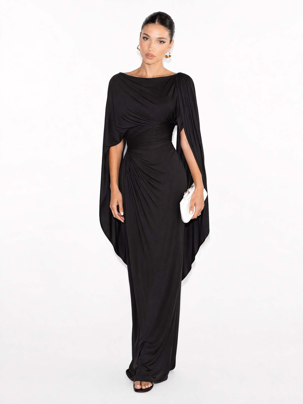 Boat Neck Pleated Slim Fit Maxi Dress