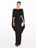 Boat Neck Pleated Slim Fit Maxi Dress