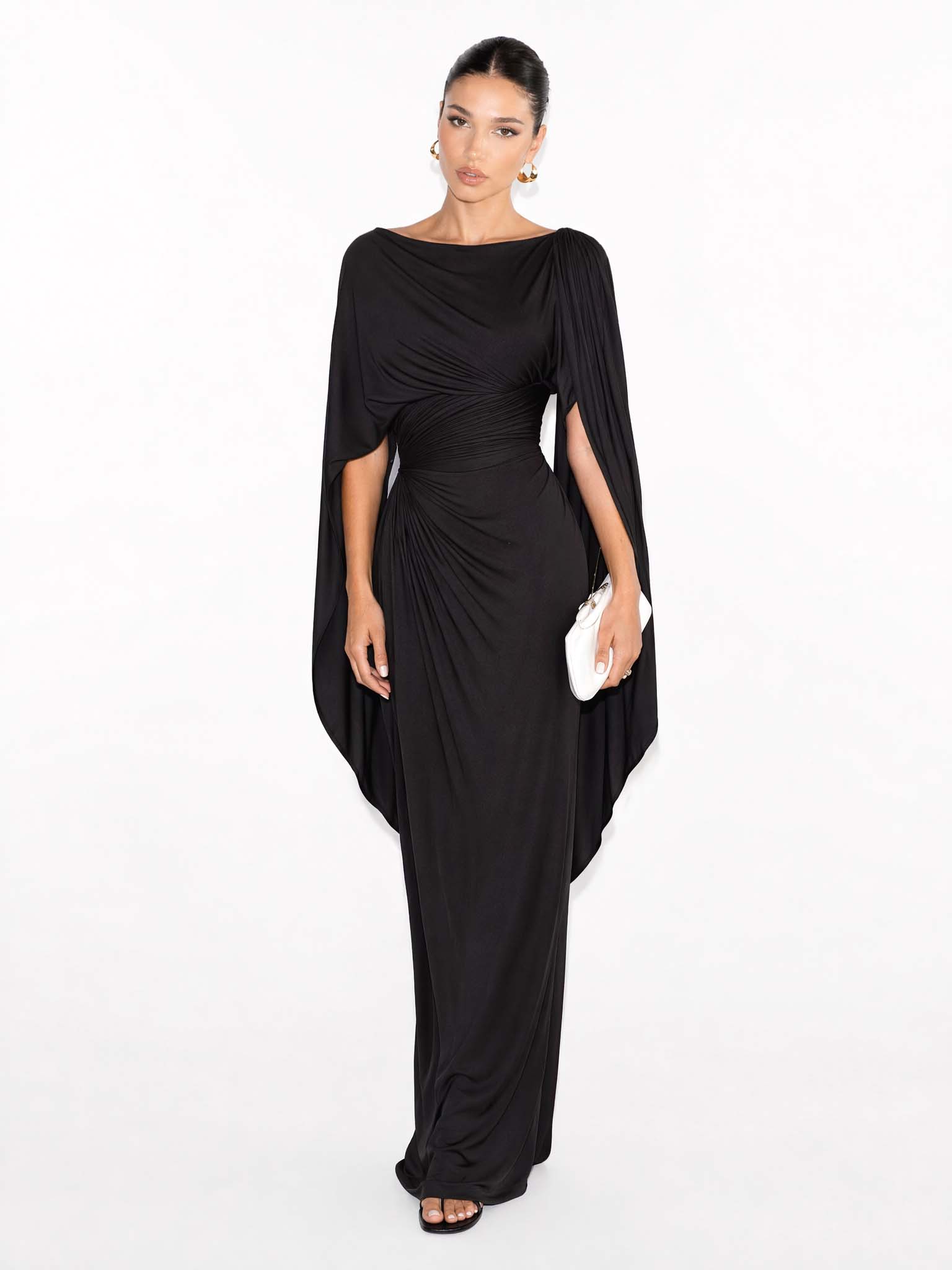 Boat Neck Pleated Slim Fit Maxi Dress