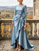 Elegant Satin Bow Detail Party Maxi Dress