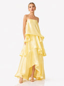 Elegant Three-layer Ruffle Sling Maxi Dress