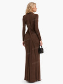 Asymmetric Design Pleated Long Sleeve Maxi Dress