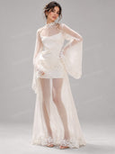 Elegant Sheer Lace Bell Sleeve Maxi Dress