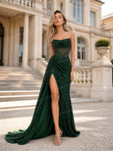 Glamorous Strapless Sequin High Slit Maxi Dress