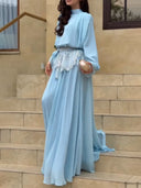 Elegant High-Neck Chiffon Top & Flowy Skirt Set