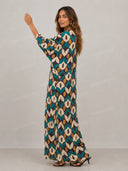 Retro Geometric Print V-Neck Kaftan Maxi Dress