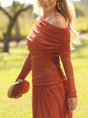 Elegant Off Shoulder Ruched Maxi Dress