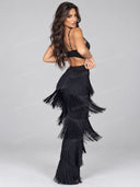 Casual Shirt & Layered Fringe Wide Leg Pants Two Piece Set