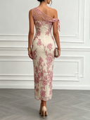 One-Shoulder Floral Embroidery Maxi Dress