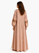 Casual Floral Embroidered Deep V Neck Puff Sleeve Maxi Dress
