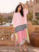 Unique Satin Striped Contrast Bat Sleeve Midi Dress