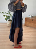 Elegant Reversible Plaid Crop Top & Asymmetrical Midi Skirt Two-Piece Set