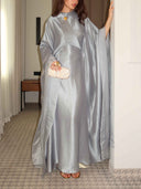 Elegant Shimmer Satin Batwing Sleeve Kaftan Maxi Dress