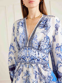 Elegant Porcelain Print Maxi Dress