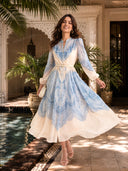 Exquisite Paisley Print Shirt A-Line Maxi Dress