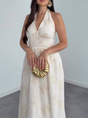 Exquisite Halter Neck Sequin Pattern Maxi Dress