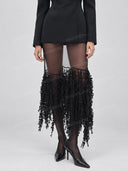 Tailored Blazer & Sheer Fringe Midi Skirt Two Piece Set