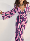 Elegant Geometric Print Wrap Maxi Dress