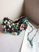 Bohemian Multicolor Stone Beaded Hobo Underarm Shoulder Bag