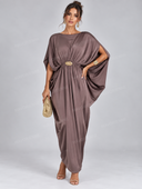 Elegant Draped Batwing Sleeve Kaftan Maxi Dress