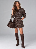 Casual Plaid Shirt Mini Dress