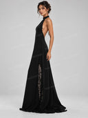Elegant Halter Neck Lace Panel Maxi Dress