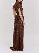 Elegant Lace Cape Peplum Maxi Dress