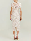 Elegant Floral Lace Belted Midi Dress