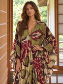 Retro Printed Flowing Bat Sleeve Maxi Dress