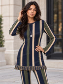 Minimalist Vertical-Stripe Knit Two-Piece Set