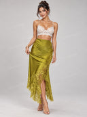 Casual Sweater & Lace Trim Asymmetric Maxi Skirt Two Piece Set