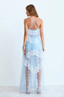 Elegant Tiered Lace Spaghetti Strap Maxi Dress