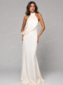 Elegant Draped Halter Neck Satin Maxi Dress