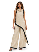 Color Contrast Design Irregular Hem Top And Wide Leg Pants Set