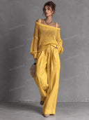 Open Knit Sweater & Wide Leg Pants Set