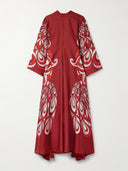 Unique Abstract Peacock Floral Print Flare Sleeve Maxi Dress
