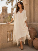V-Neck Tassel Design Maxi Dress