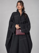 Black Lapel Collar Oversized Long Sleeve Abaya Kaftan Maxi Dress