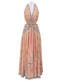 Bohemian Floral Print Deep V-Neck Maxi Dress