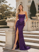 Glamorous Strapless Sequin High Slit Maxi Dress