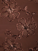 Elegant Floral Embroidered Mesh Ruched Maxi Dress