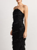 Strapless Feather Embellished Maxi Dress